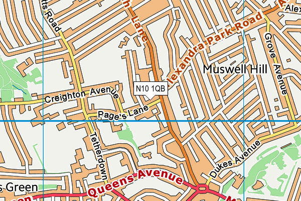 N10 1QB map - OS VectorMap District (Ordnance Survey)