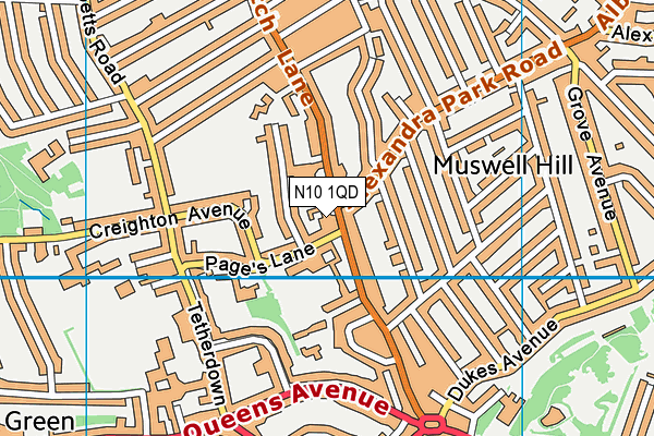 N10 1QD map - OS VectorMap District (Ordnance Survey)