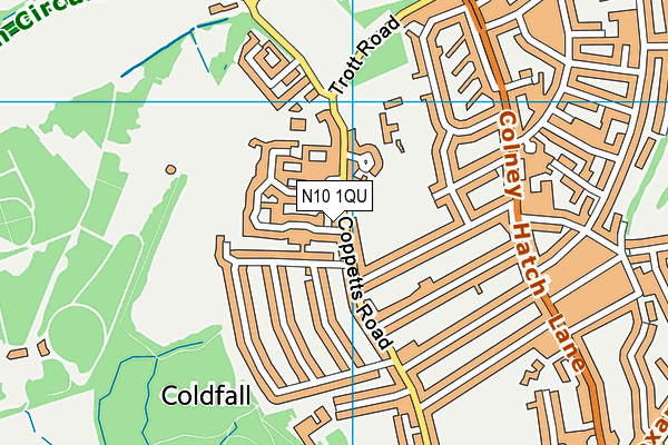 N10 1QU map - OS VectorMap District (Ordnance Survey)