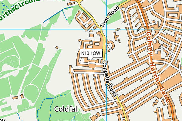 N10 1QW map - OS VectorMap District (Ordnance Survey)