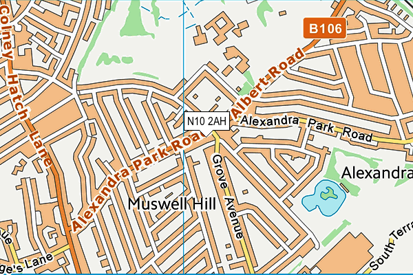 N10 2AH map - OS VectorMap District (Ordnance Survey) N10 2AH map - OS VectorMap District (Ordnance Survey)