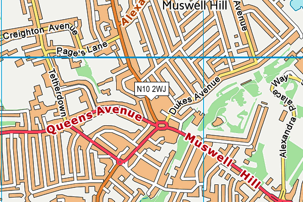 N10 2WJ map - OS VectorMap District (Ordnance Survey)