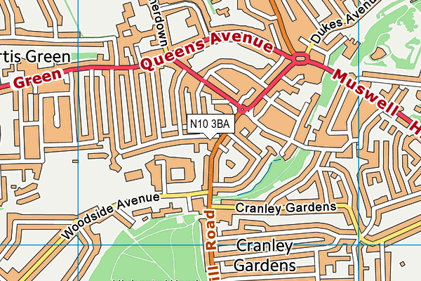N10 3BA map - OS VectorMap District (Ordnance Survey) N10 3BA map - OS VectorMap District (Ordnance Survey)
