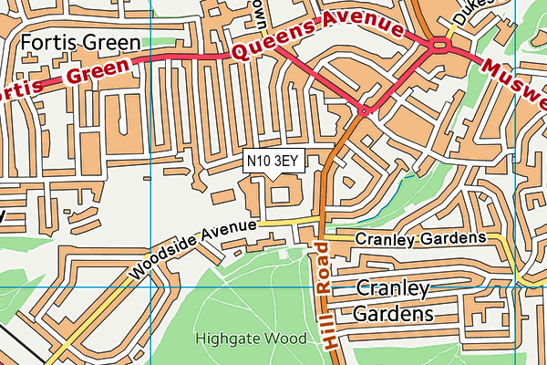 N10 3EY map - OS VectorMap District (Ordnance Survey)