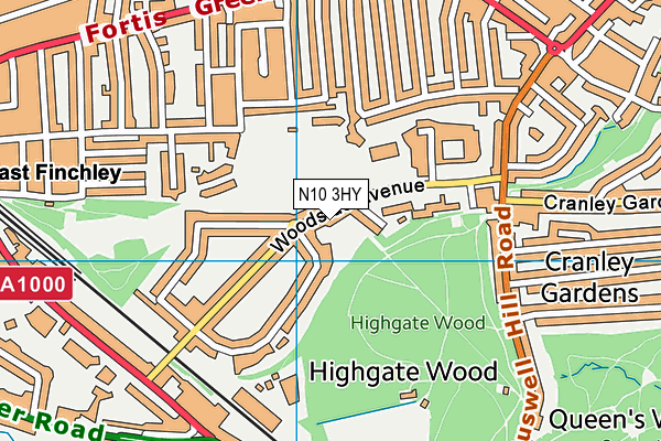 N10 3HY map - OS VectorMap District (Ordnance Survey)
