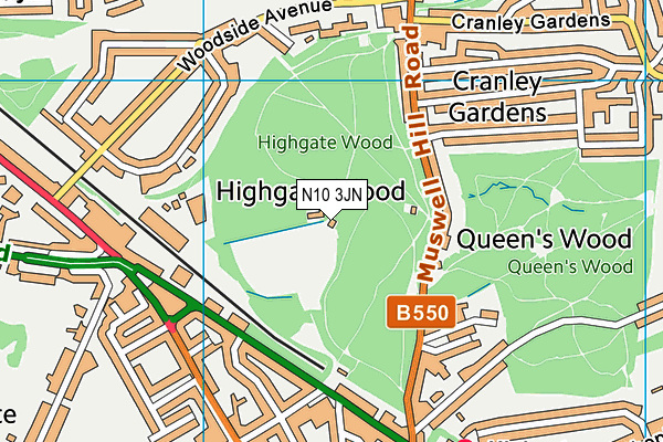 N10 3JN map - OS VectorMap District (Ordnance Survey) N10 3JN map - OS VectorMap District (Ordnance Survey)
