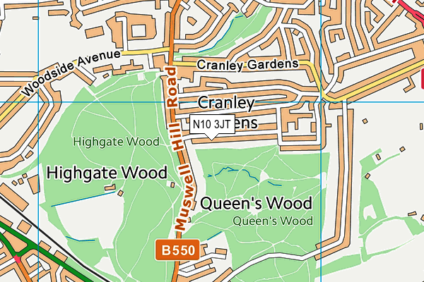 N10 3JT map - OS VectorMap District (Ordnance Survey) N10 3JT map - OS VectorMap District (Ordnance Survey)