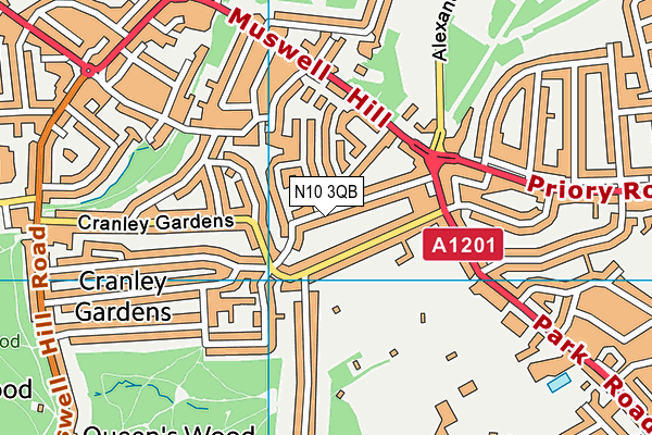 N10 3QB map - OS VectorMap District (Ordnance Survey)
