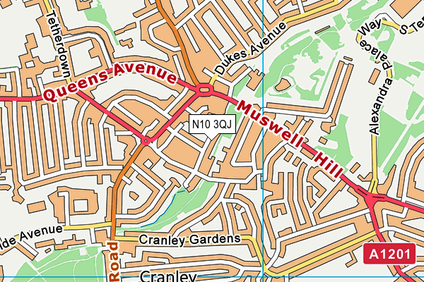 N10 3QJ map - OS VectorMap District (Ordnance Survey) N10 3QJ map - OS VectorMap District (Ordnance Survey)