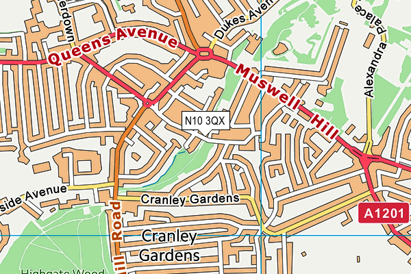 N10 3QX map - OS VectorMap District (Ordnance Survey) N10 3QX map - OS VectorMap District (Ordnance Survey)