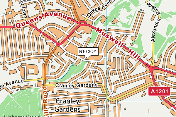 N10 3QY map - OS VectorMap District (Ordnance Survey)