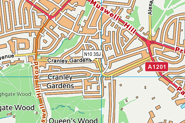 N10 3SJ map - OS VectorMap District (Ordnance Survey) N10 3SJ map - OS VectorMap District (Ordnance Survey)