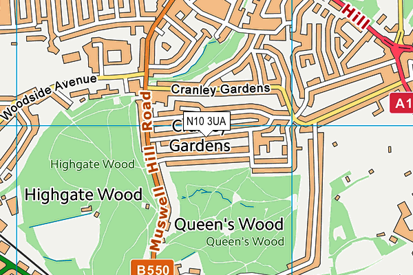 N10 3UA map - OS VectorMap District (Ordnance Survey) N10 3UA map - OS VectorMap District (Ordnance Survey)