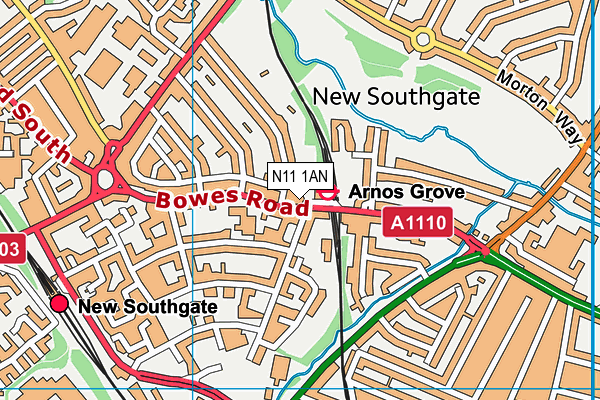 N11 1AN map - OS VectorMap District (Ordnance Survey)