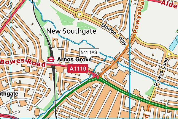 N11 1AS map - OS VectorMap District (Ordnance Survey)