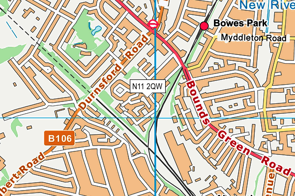 N11 2QW map - OS VectorMap District (Ordnance Survey)