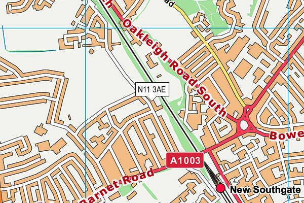 N11 3AE map - OS VectorMap District (Ordnance Survey)