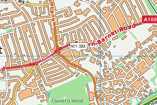 N11 3BX map - OS VectorMap District (Ordnance Survey)