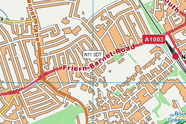 N11 3DT map - OS VectorMap District (Ordnance Survey)
