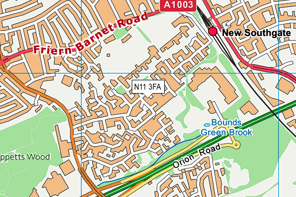 N11 3FA map - OS VectorMap District (Ordnance Survey)