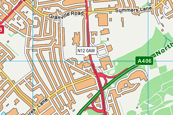 N12 0AW map - OS VectorMap District (Ordnance Survey)