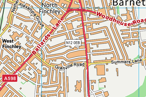 N12 0EB map - OS VectorMap District (Ordnance Survey)