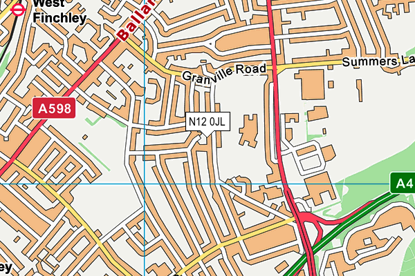 N12 0JL map - OS VectorMap District (Ordnance Survey)