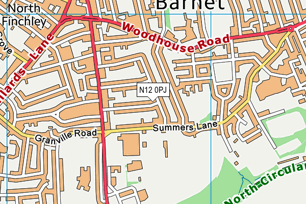 N12 0PJ map - OS VectorMap District (Ordnance Survey)
