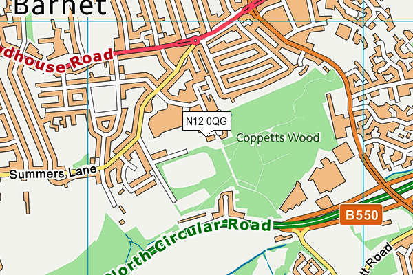 N12 0QG map - OS VectorMap District (Ordnance Survey)
