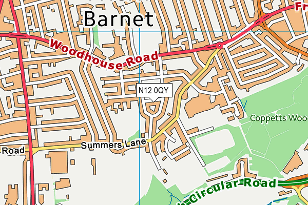 N12 0QY map - OS VectorMap District (Ordnance Survey)