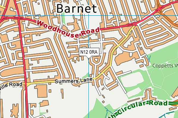 N12 0RA map - OS VectorMap District (Ordnance Survey)