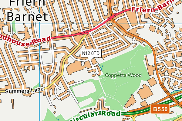 N12 0TD map - OS VectorMap District (Ordnance Survey)