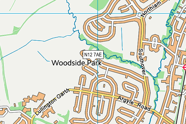 N12 7AE map - OS VectorMap District (Ordnance Survey)