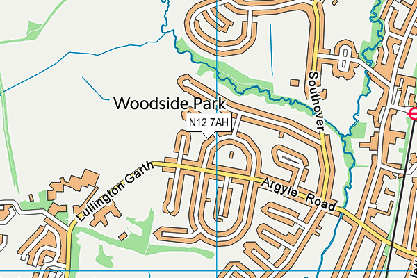 N12 7AH map - OS VectorMap District (Ordnance Survey)