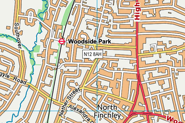 N12 8AH map - OS VectorMap District (Ordnance Survey)