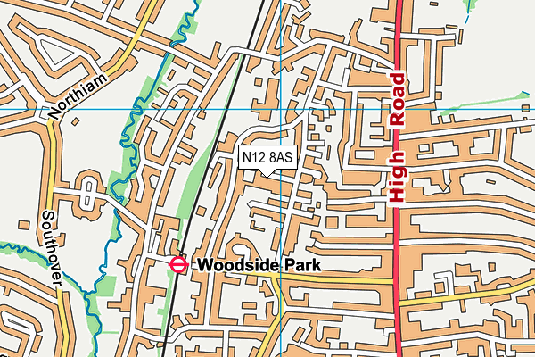 N12 8AS map - OS VectorMap District (Ordnance Survey)
