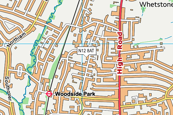 N12 8AT map - OS VectorMap District (Ordnance Survey)