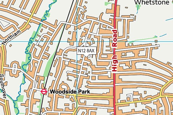 N12 8AX map - OS VectorMap District (Ordnance Survey)