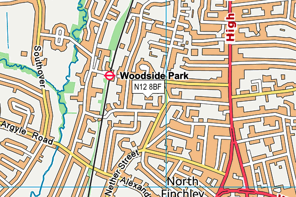 N12 8BF map - OS VectorMap District (Ordnance Survey)