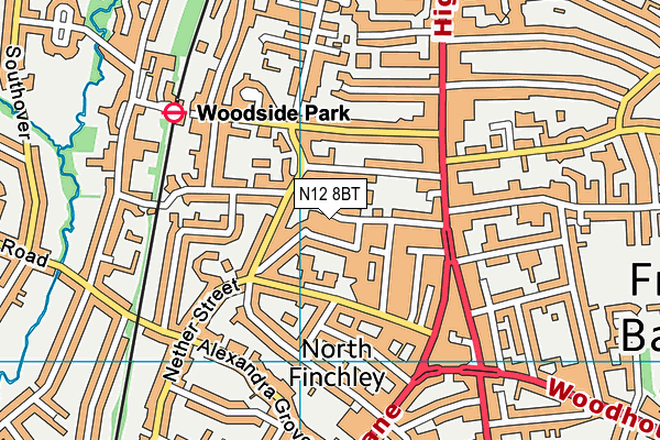 N12 8BT map - OS VectorMap District (Ordnance Survey)