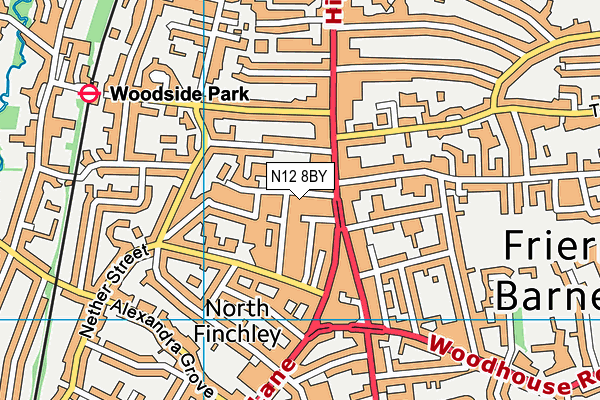 N12 8BY map - OS VectorMap District (Ordnance Survey)