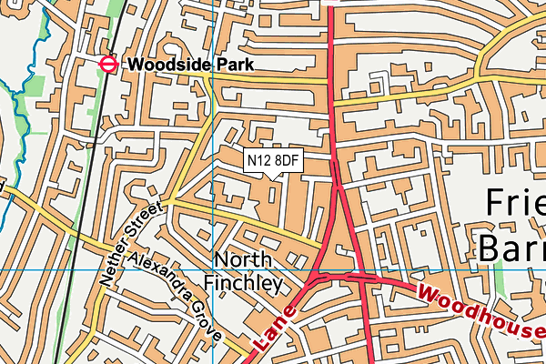 N12 8DF map - OS VectorMap District (Ordnance Survey)