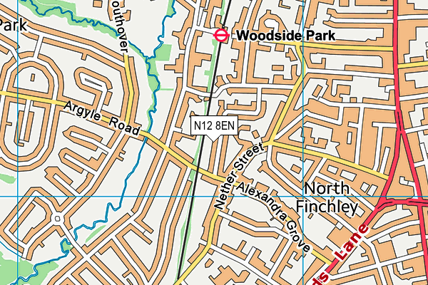 N12 8EN map - OS VectorMap District (Ordnance Survey)