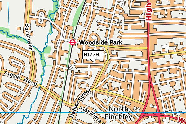 N12 8HT map - OS VectorMap District (Ordnance Survey)