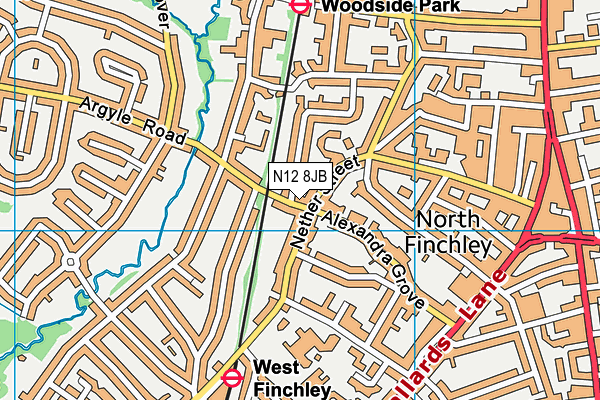 N12 8JB map - OS VectorMap District (Ordnance Survey)