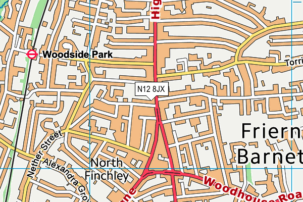 N12 8JX map - OS VectorMap District (Ordnance Survey)
