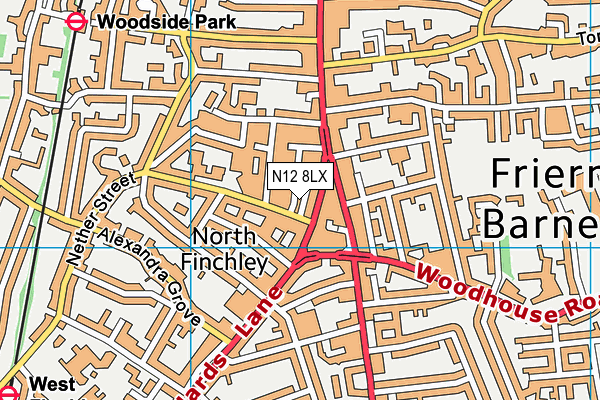 N12 8LX map - OS VectorMap District (Ordnance Survey)