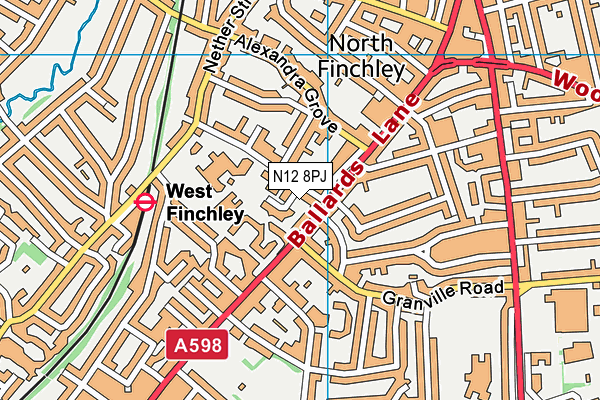 N12 8PJ map - OS VectorMap District (Ordnance Survey)