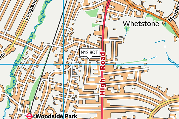 N12 8QT map - OS VectorMap District (Ordnance Survey)