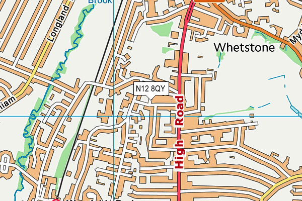 N12 8QY map - OS VectorMap District (Ordnance Survey)